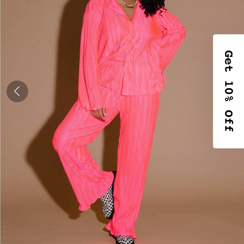 Dressed in LALA Neon Pink Pleated Two-Piece Set